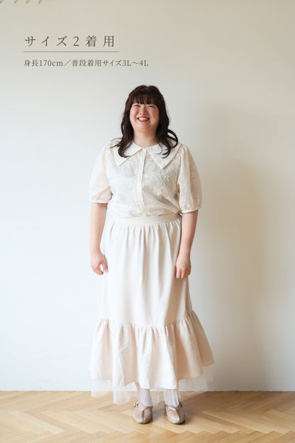 フラワー刺繍シアーブラウス