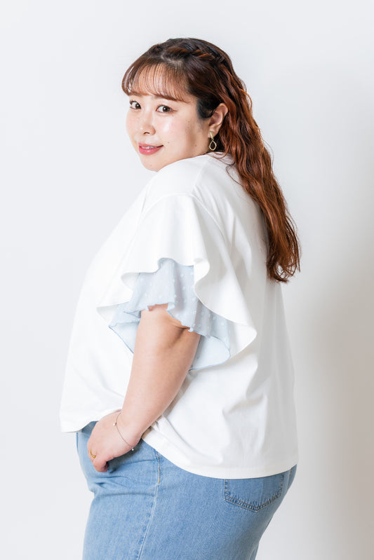 ラッフルスリーブTシャツ-接触冷感 UVカット 抗菌作用