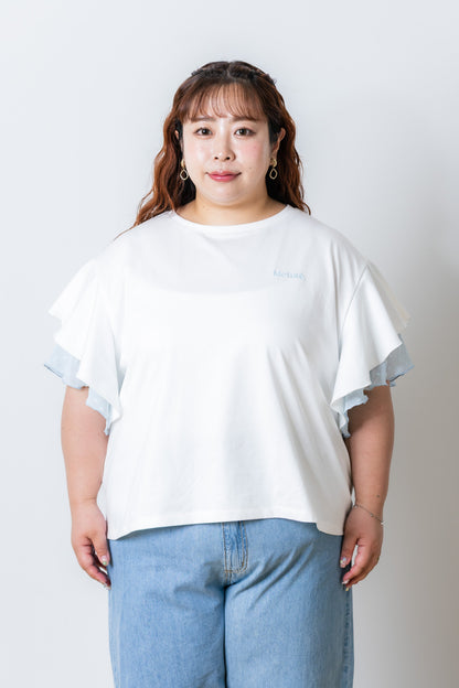 ラッフルスリーブTシャツ-接触冷感 UVカット 抗菌作用