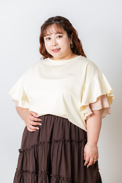 ラッフルスリーブTシャツ-接触冷感 UVカット 抗菌作用-