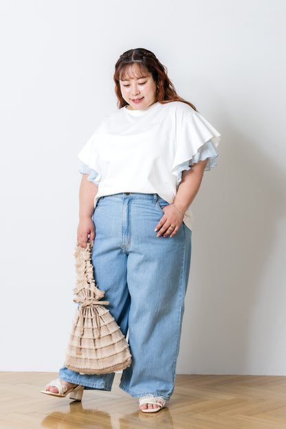 ラッフルスリーブTシャツ-接触冷感 UVカット 抗菌作用