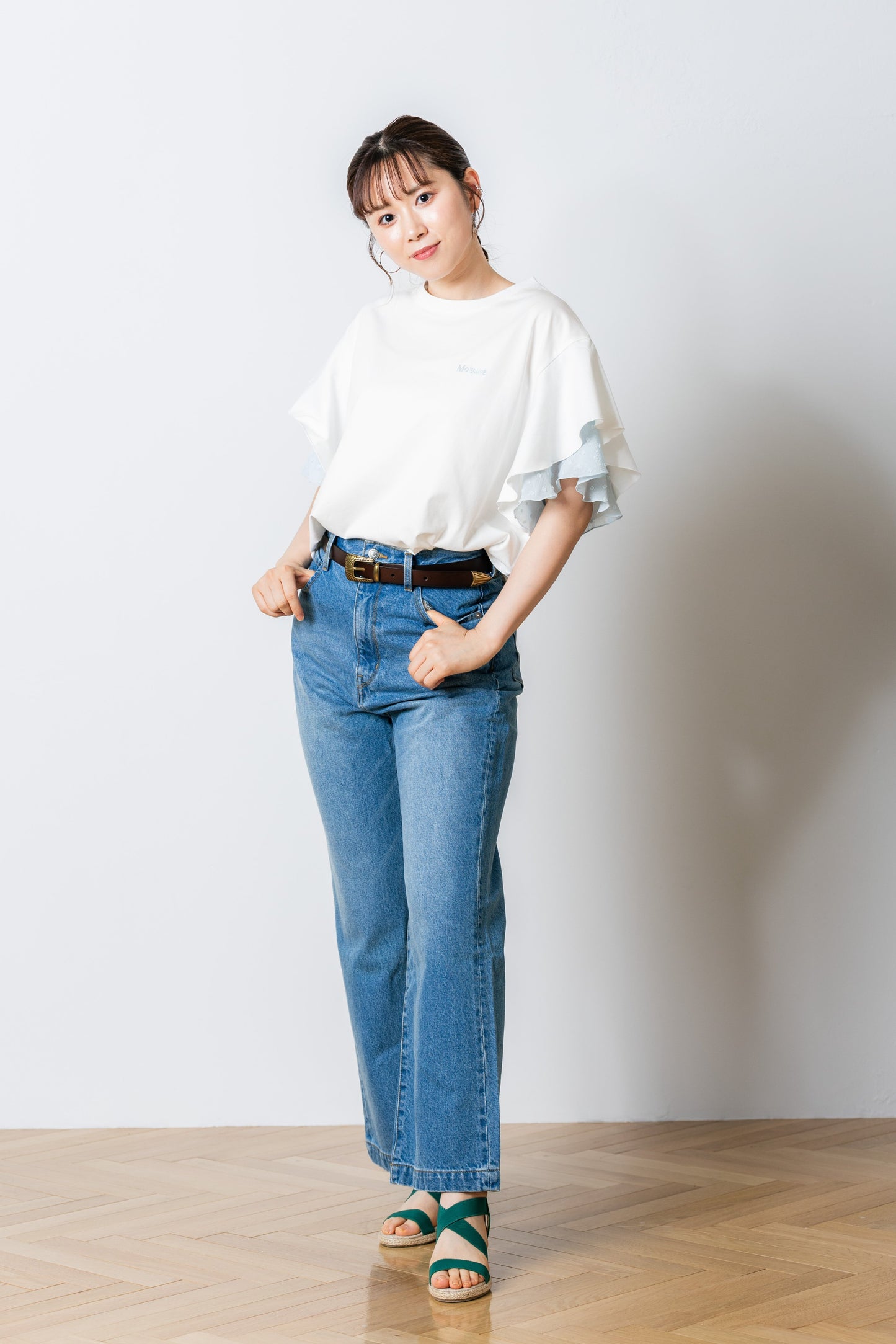 ラッフルスリーブTシャツ-接触冷感 UVカット 抗菌作用