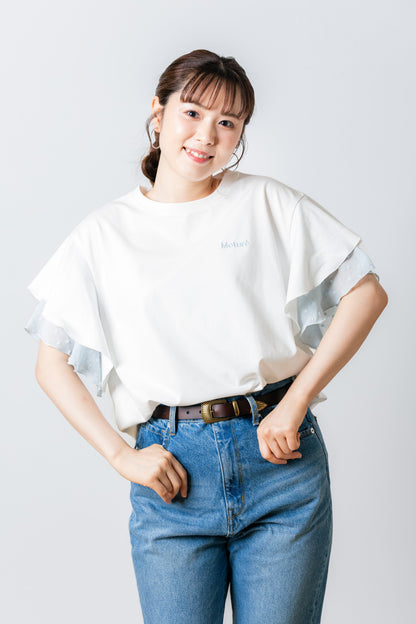 ラッフルスリーブTシャツ-接触冷感 UVカット 抗菌作用