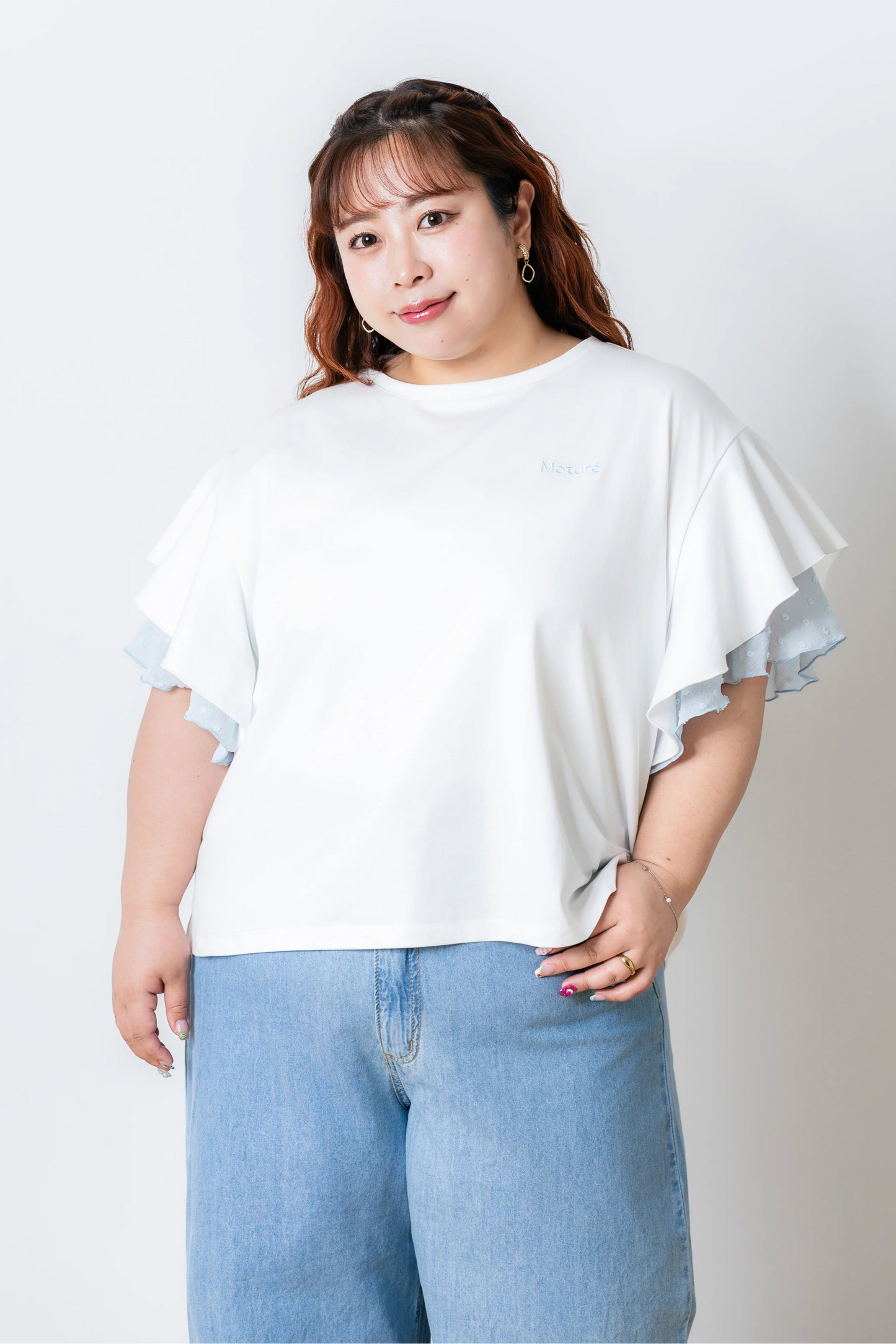 ラッフルスリーブTシャツ-接触冷感 UVカット 抗菌作用