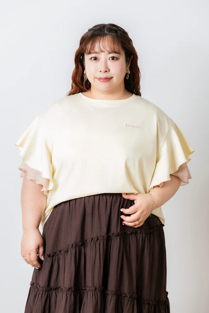 ラッフルスリーブTシャツ-接触冷感 UVカット 抗菌作用-