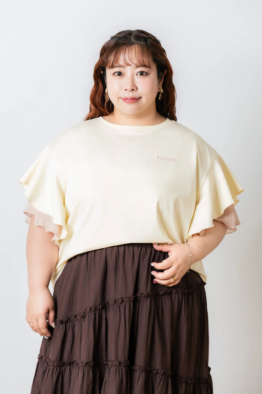 ラッフルスリーブTシャツ-接触冷感 UVカット 抗菌作用-