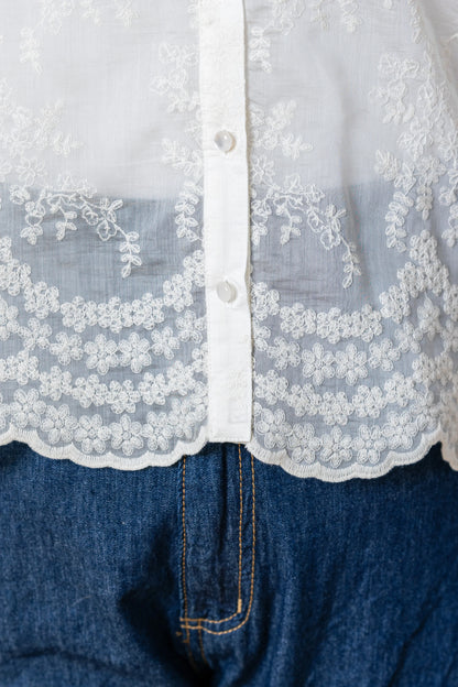 フラワー刺繍シアーブラウス
