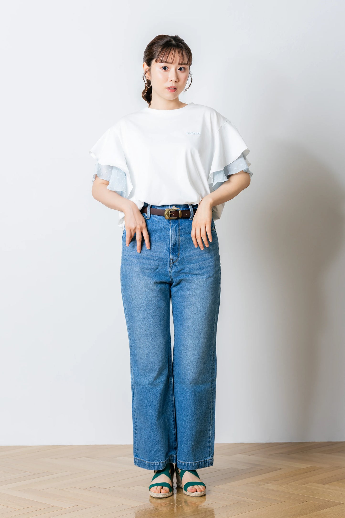 ラッフルスリーブTシャツ-接触冷感 UVカット 抗菌作用