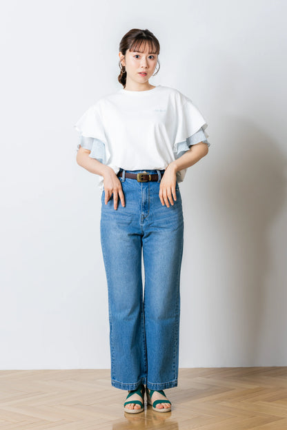 ラッフルスリーブTシャツ-接触冷感 UVカット 抗菌作用