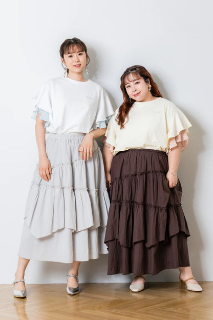 ラッフルスリーブTシャツ-接触冷感 UVカット 抗菌作用