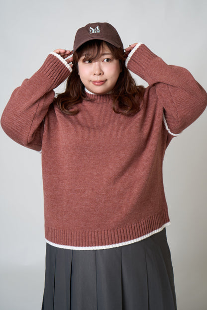 配色モックネックニット