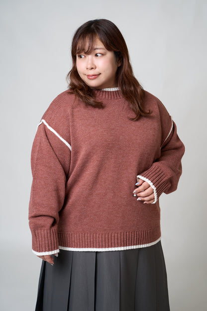 配色モックネックニット
