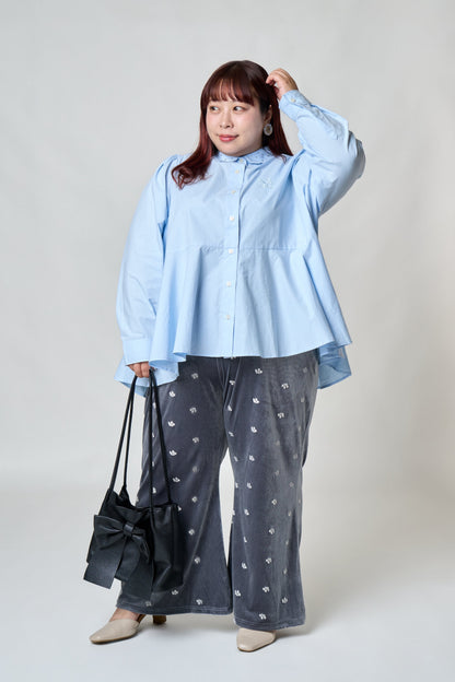 フラワー刺繍ベロアパンツ