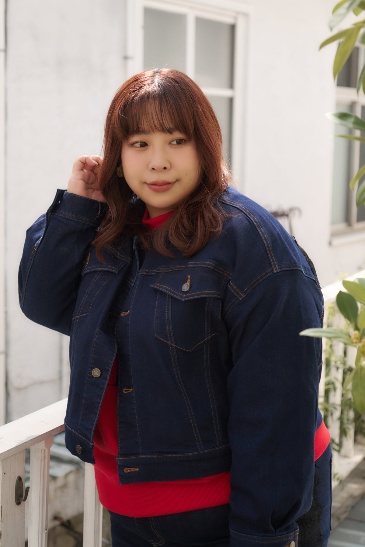 バックレースストレッチデニムジャケット