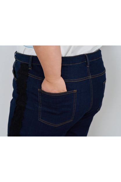 サイドレースストレッチデニムパンツ